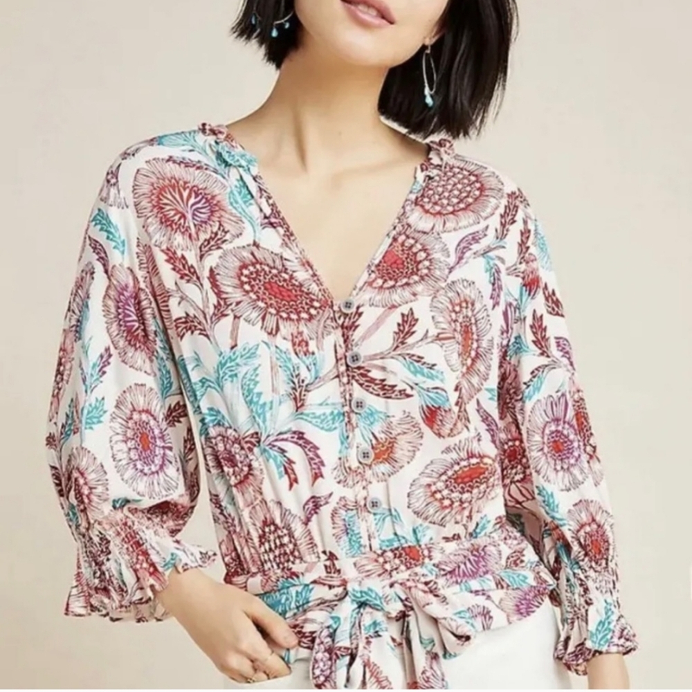 Anthropologie Tugboat Tie Waist Top